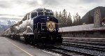 RMRX 8015 led our westbound Rocky Mountaineer out of Banff